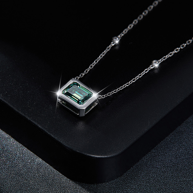 Sotiya Bezel Set Solitaire Emerald Cut Moissanite Necklace Sterling Silver-Sotiya