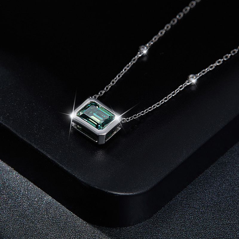 Sotiya Bezel Set Solitaire Emerald Cut Moissanite Necklace Sterling Silver-Sotiya