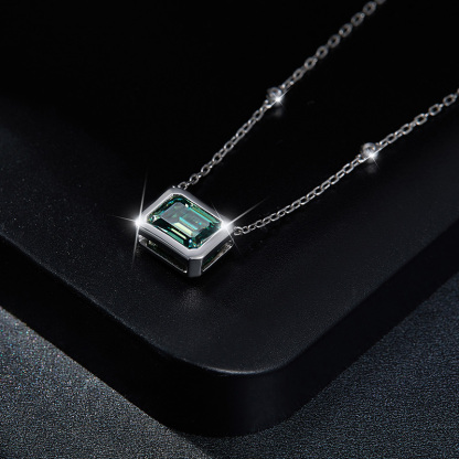 Sotiya Bezel Set Solitaire Emerald Cut Moissanite Necklace Sterling Silver-Sotiya