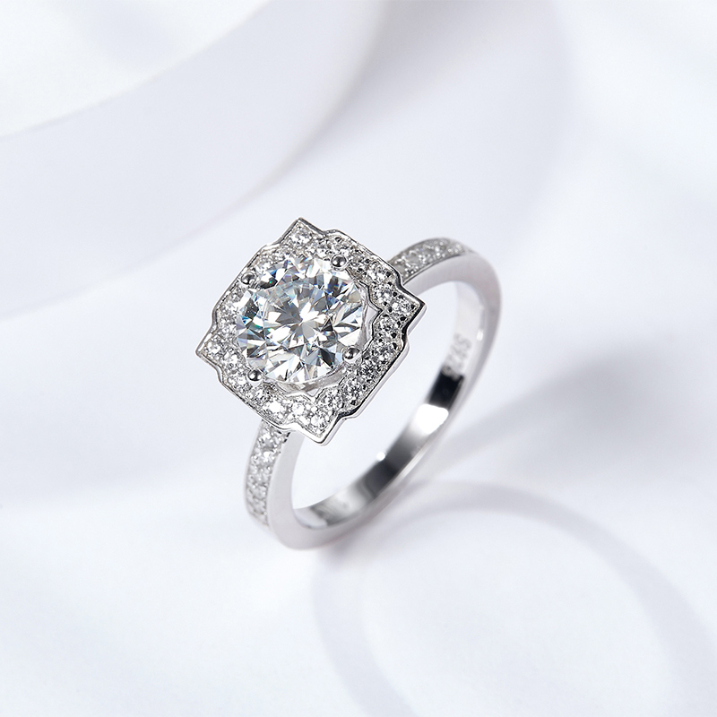 Sotiya Belle Geometry Round Cut Moissanite Engagement Ring Sterling Silver-Sotiya