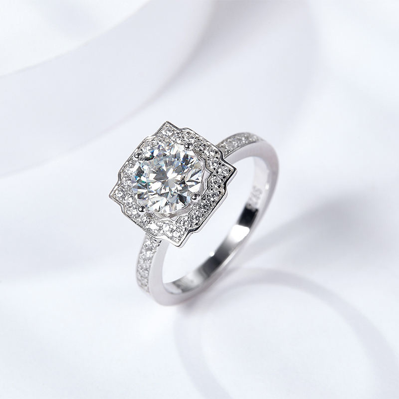 Sotiya Belle Geometry Round Cut Moissanite Engagement Ring Sterling Silver-Sotiya