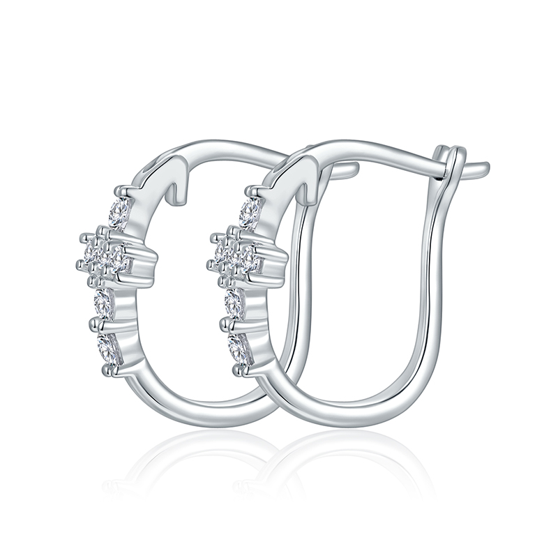 Sotiya Cross Design Round Cut Moissanite Hoop Earrings Sterling Silver-Sotiya