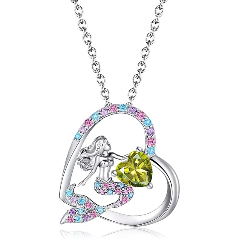 Sotiya Best Buds Mermaid Tail 12 Birthstones Heart Cut Necklace Sterling Silver-Sotiya