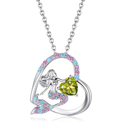 Sotiya Best Buds Mermaid Tail 12 Birthstones Heart Cut Necklace Sterling Silver-Sotiya