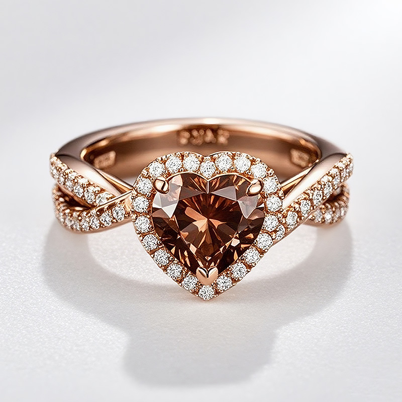 Sotiya Halo Heart Cut Twist Coffee Engagement Ring Sterling Silver-Sotiya