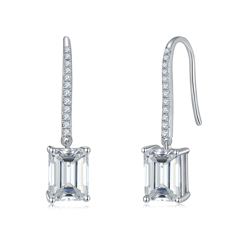 Sotiya Emerald Cut Moissanite Drop Earrings Sterling Silver-Sotiya