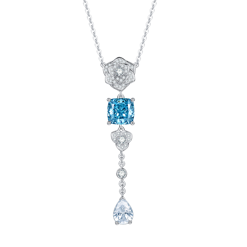 Sotiya Flower Design Cushion Cut Necklace High-carbon Zircon Sterling Silver-Sotiya