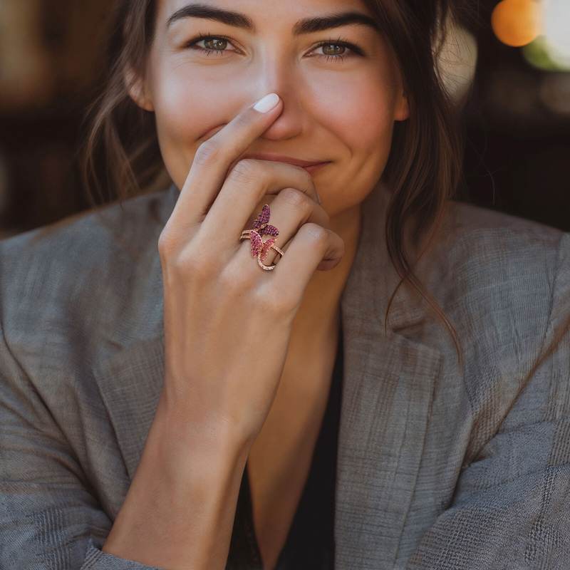 Sotiya Multi Colored Hot Pink Butterfly Bypass Ring Sterling Silver-Sotiya