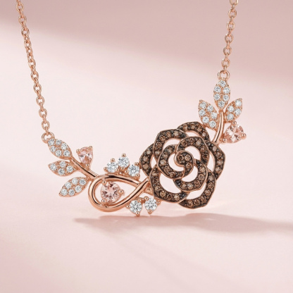 Sotiya Rose and Leaf Synthetic Morganite Necklace Sterling Silver-Sotiya