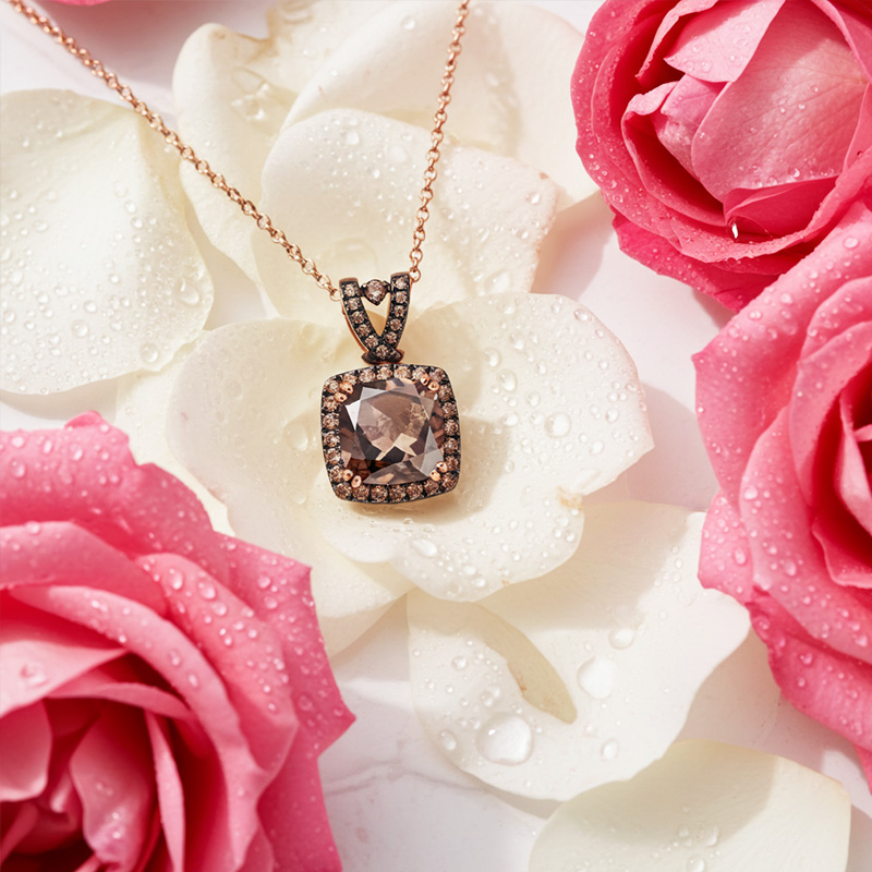 Sotiya Two Tone Halo Cushion Cut Coffee Necklace Sterling Silver