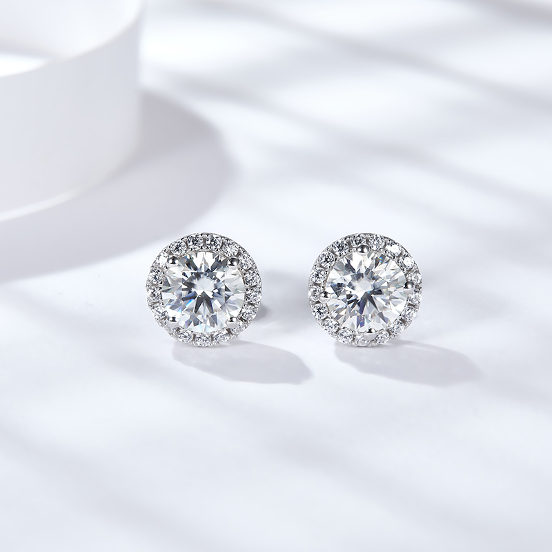 Sotiya Halo Round Cut Moissanite Stud Earrings Sterling Silver-Sotiya