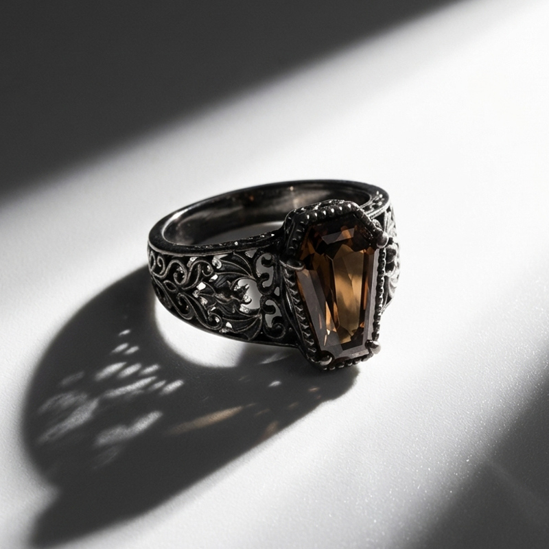 Sotiya Vintage Coffin Cut Coffee Bat Engagement Ring Sterling Silver-Sotiya