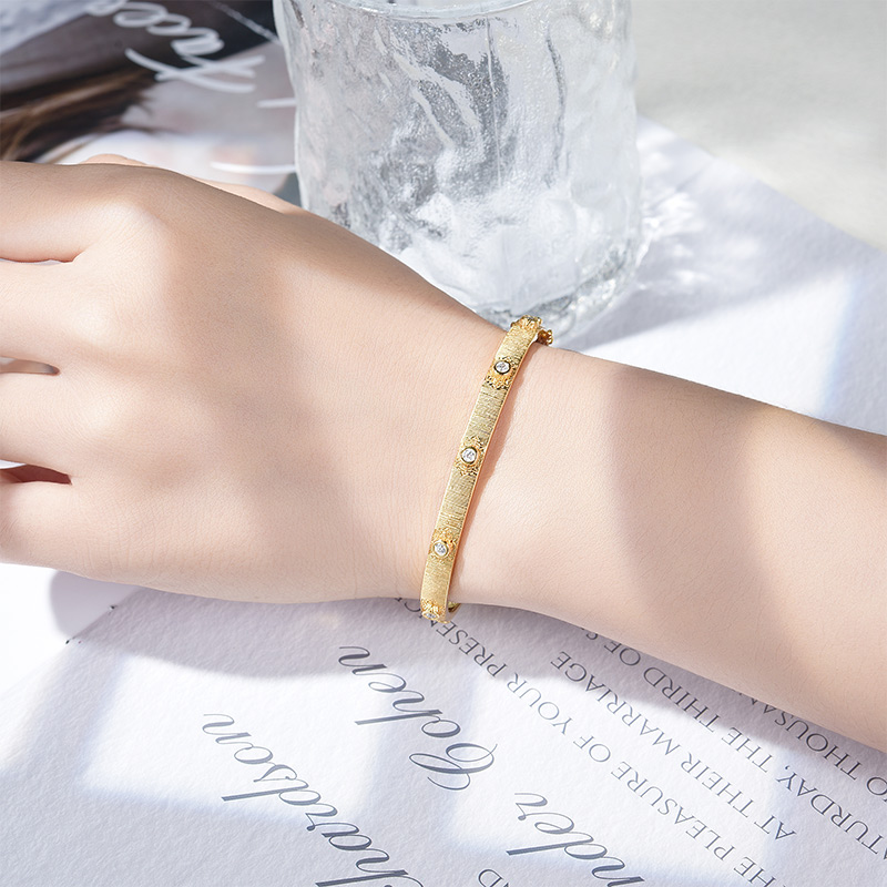 Sotiya Buccellati Style Brushed Moissanite Bangle Bracelet Sterling Silver-Sotiya