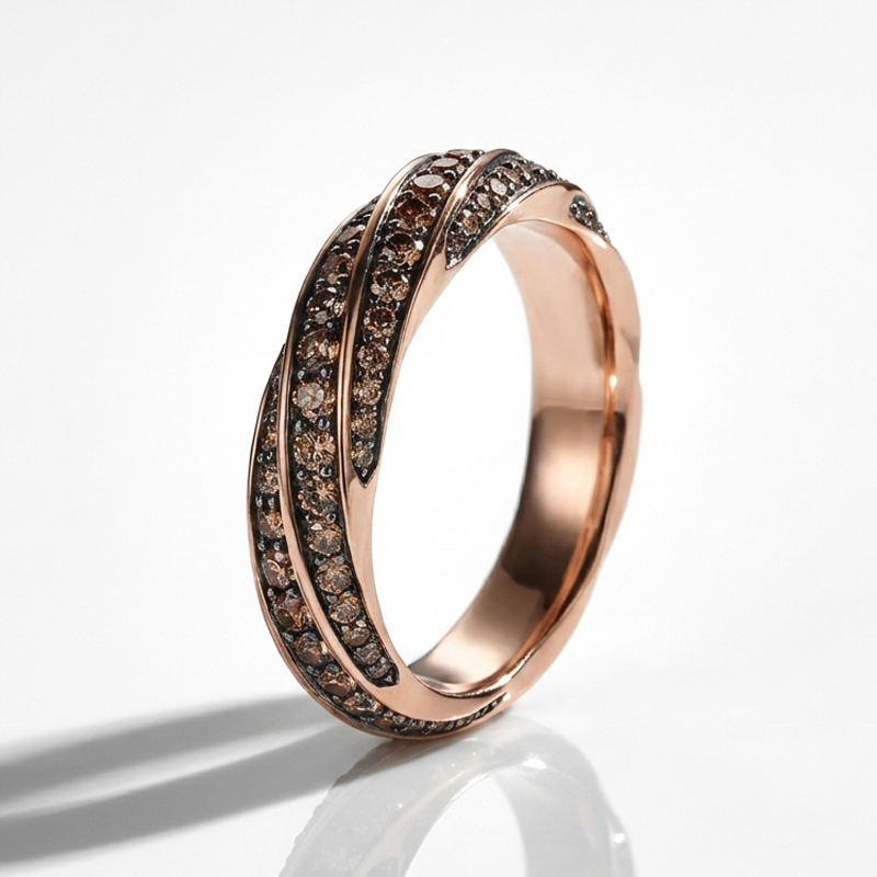 Sotiya Twill Round Cut Coffee Women's Wedding Ring Sterling Silver-Sotiya