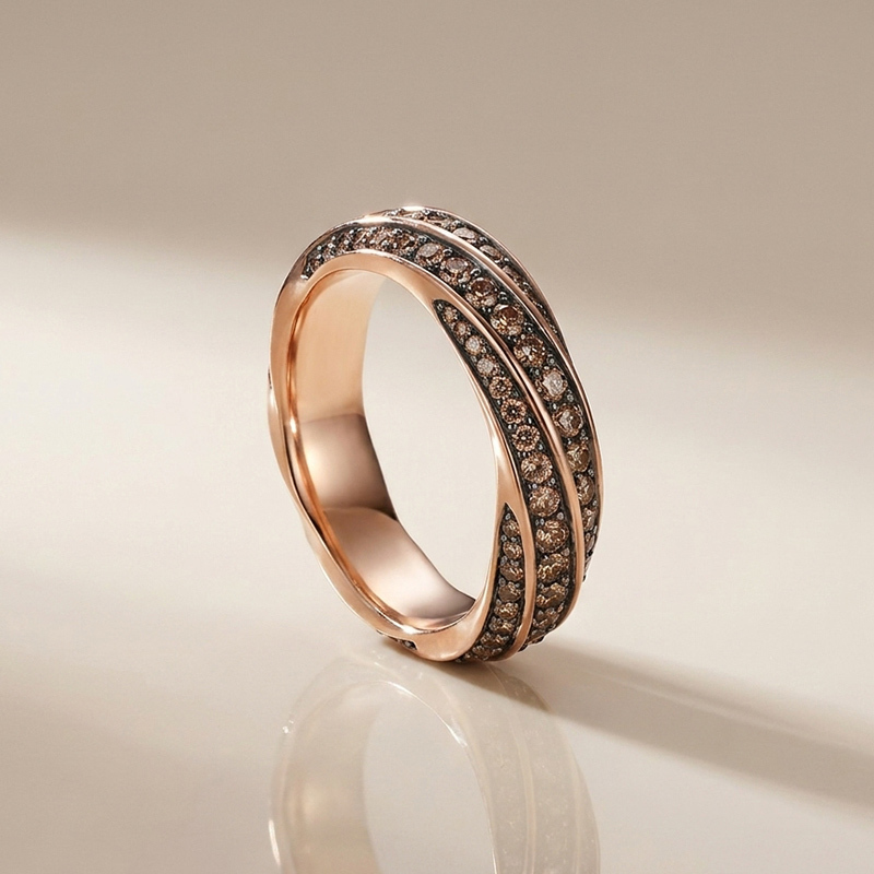 Sotiya Twill Round Cut Coffee Women's Wedding Ring Sterling Silver
