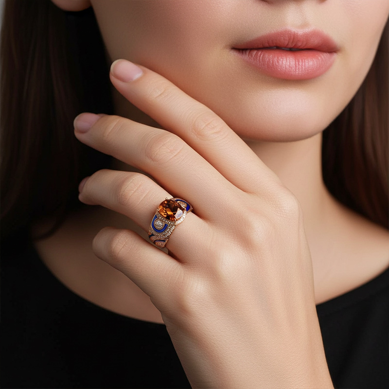 Sotiya Artist Collection Famous Painting Starry Night Halo Oval Cut Chocolate Engagement Ring Sterling Silver-Sotiya