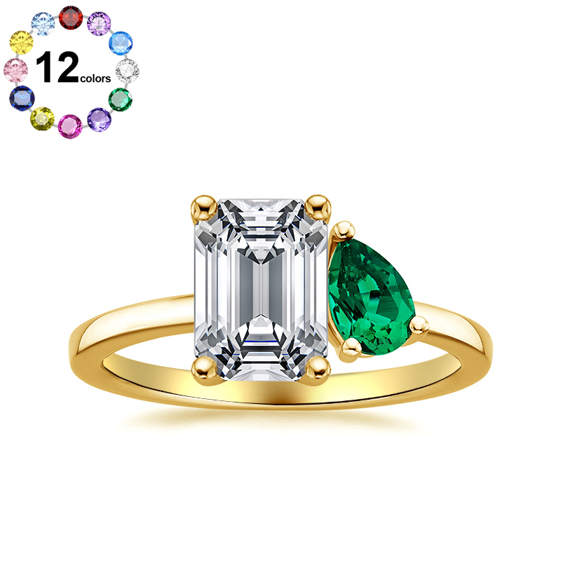 Sotiya Personalized Toi et Moi Emerald and Pear Cut Two Stone Engagement Ring-Sotiya