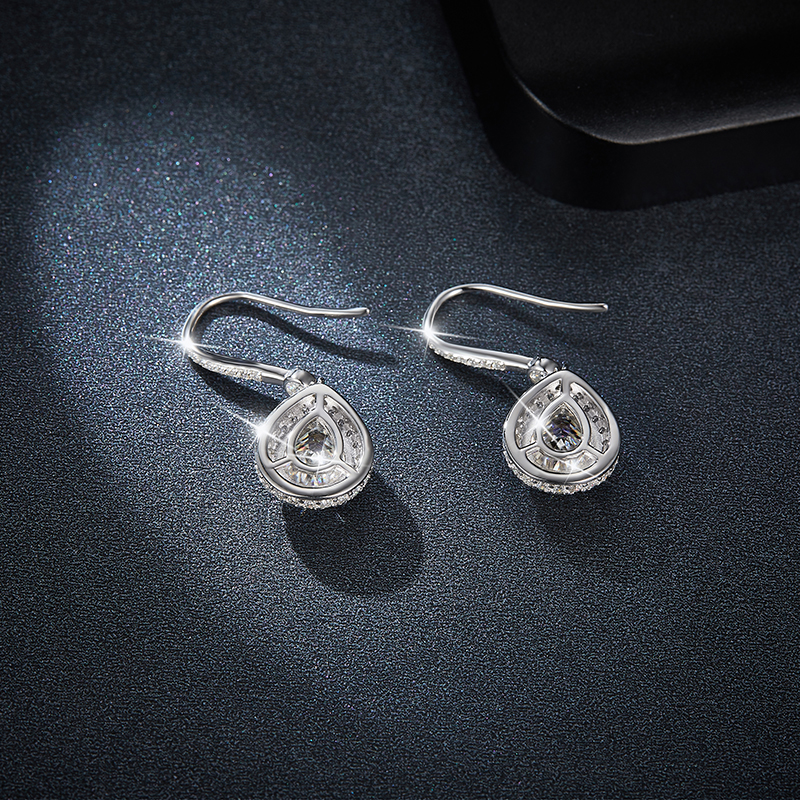 Sotiya Halo Pear Cut Moissanite Drop Earrings Sterling Silver-Sotiya