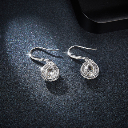 Sotiya Halo Pear Cut Moissanite Drop Earrings Sterling Silver-Sotiya