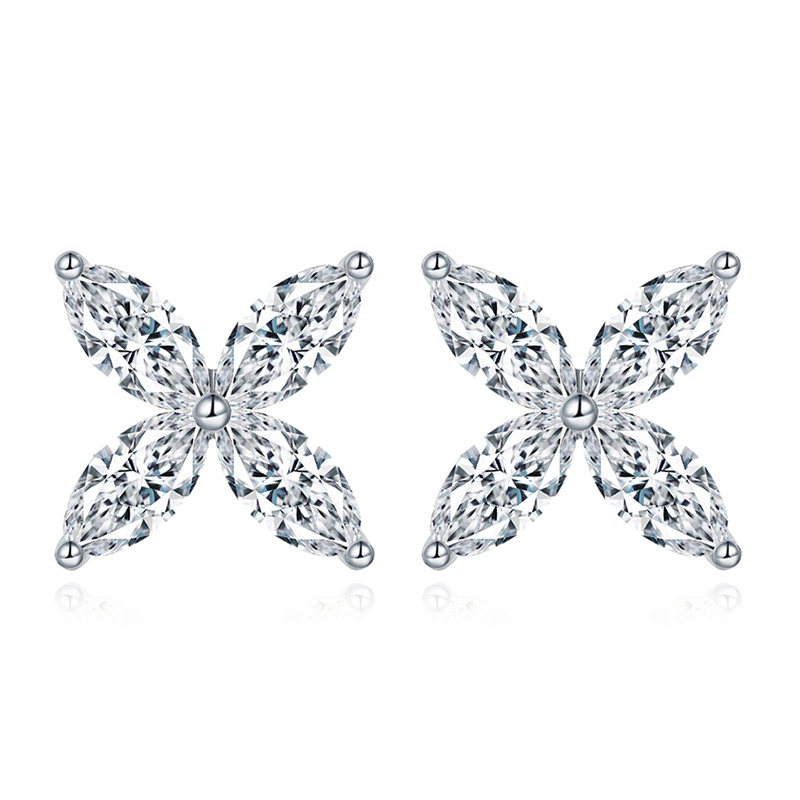 Sotiya Flower Design Marquise Cut Moissanite Stud Earrings Sterling Silver-Sotiya