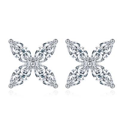 Sotiya Flower Design Marquise Cut Moissanite Stud Earrings Sterling Silver-Sotiya