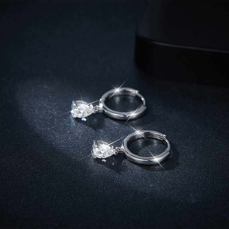 Sotiya Solitaire Pear Cut Moissanite Drop Earrings Sterling Silver-Sotiya