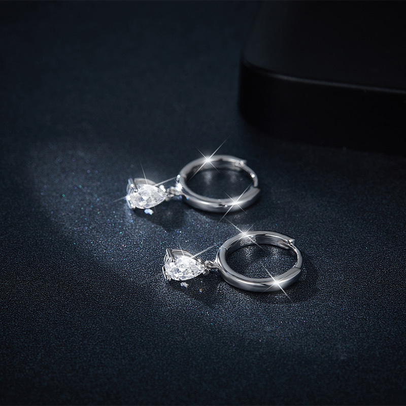 Sotiya Solitaire Pear Cut Moissanite Drop Earrings Sterling Silver-Sotiya