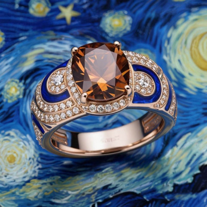 Sotiya Artist Collection Famous Painting Starry Night Halo Oval Cut Chocolate Engagement Ring Sterling Silver-Sotiya