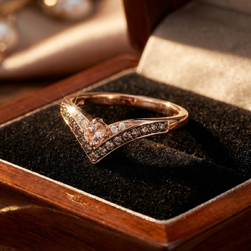 Sotiya V-shaped Synthetic Morganite Round Cut Coffee Women's Wedding Ring Band Sterling Silver-Sotiya