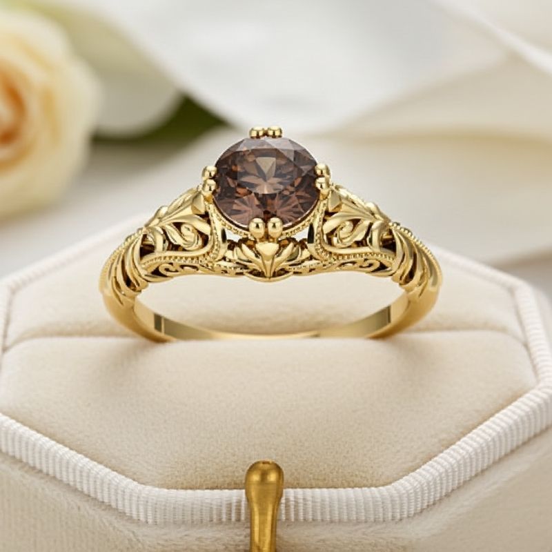 Sotiya Vintage Solitaire Coffee Round Cut Engagement Ring Sterling Silver