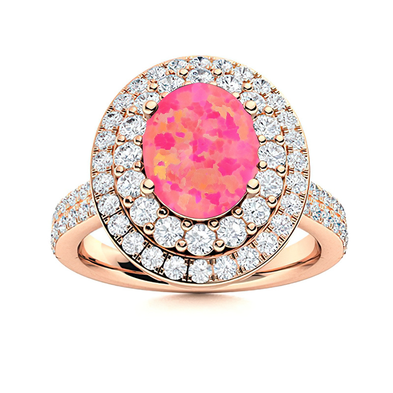 Sotiya Double Halo Opal Oval Cut Engagement Ring Sterling Silver-Sotiya