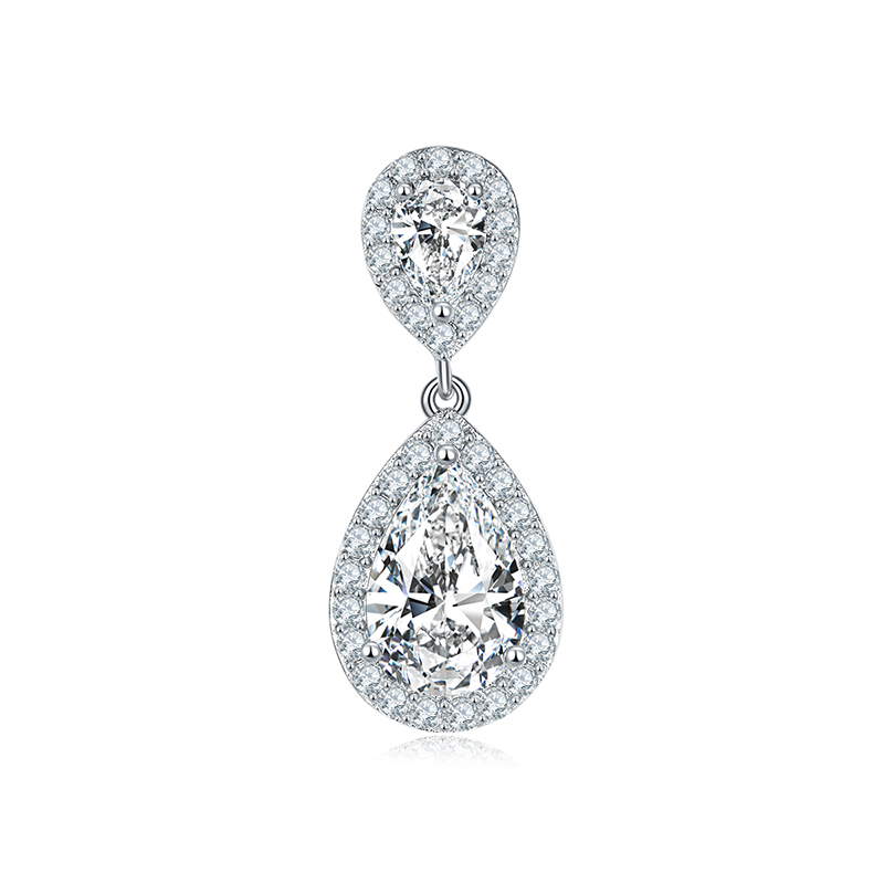 Sotiya Two Stone Halo Pear Cut Moissanite Drop Earrings Sterling Silver-Sotiya