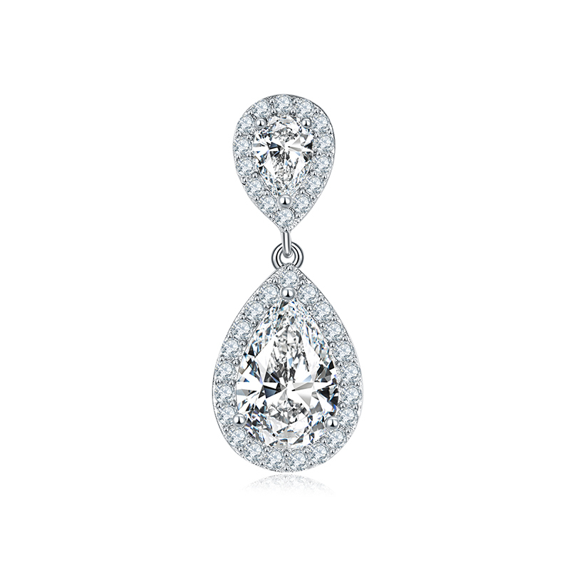 Sotiya Two Stone Halo Pear Cut Moissanite Drop Earrings Sterling Silver-Sotiya