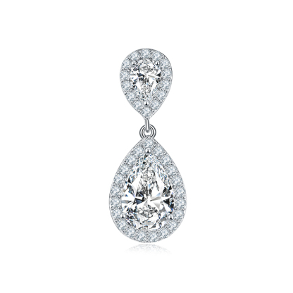 Sotiya Two Stone Halo Pear Cut Moissanite Drop Earrings Sterling Silver-Sotiya