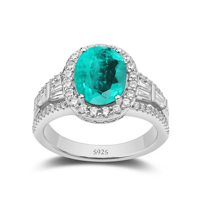 Sotiya Oval Cut Paraiba Halo Engagement Ring Sterling Silver-Sotiya