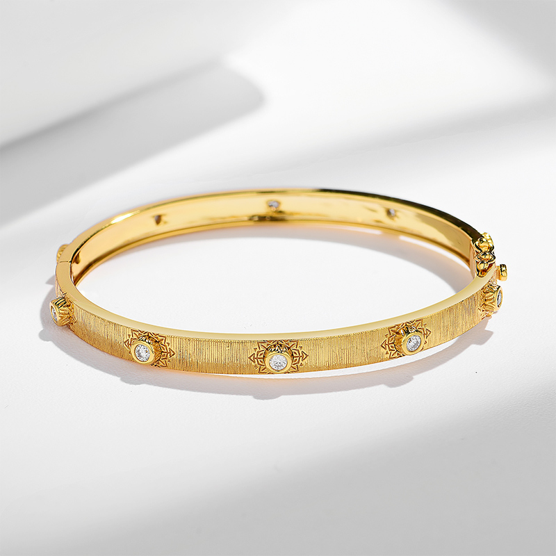 Sotiya Buccellati Style Brushed Moissanite Bangle Bracelet Sterling Silver-Sotiya