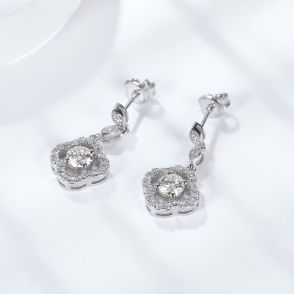 Sotiya Four Leaf Clover Round Cut Moissanite Drop Earrings Sterling Silver-Sotiya