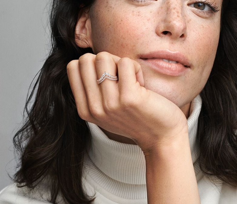 Sotiya V Shape Crown Design Women's Wedding Ring Rose Gold Kellie Contour Band Sterling Silver-Sotiya