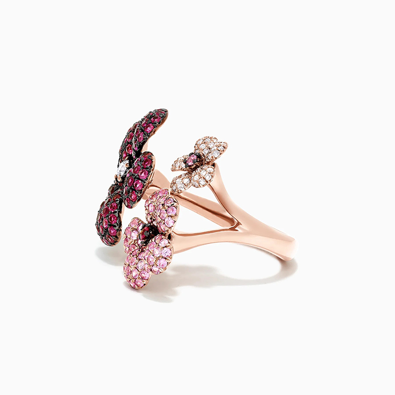 Sotiya Three Flower Cocktail Ring Hot Pink Sterling Silver-Sotiya