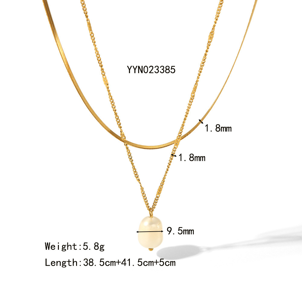 Sotiya Freshwater Pearl Double Omega Necklace Titanium Steel with Gold Plating-Sotiya