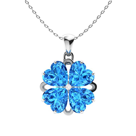 Sotiya Customizable 12 Birthstones Four Leaf Clover Flower Heart Cut Necklace Sterling Silver-Sotiya