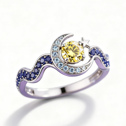 Sotiya Artist Collection Famous Painting Starry Night Round Cut Cocktail Ring Sterling Silver-Sotiya