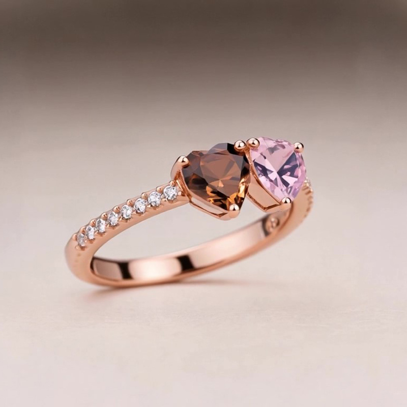 Sotiya Toi et Moi Heart Cut Two Stone Coffee and Morganite Promise Ring Sterling Silver-Sotiya