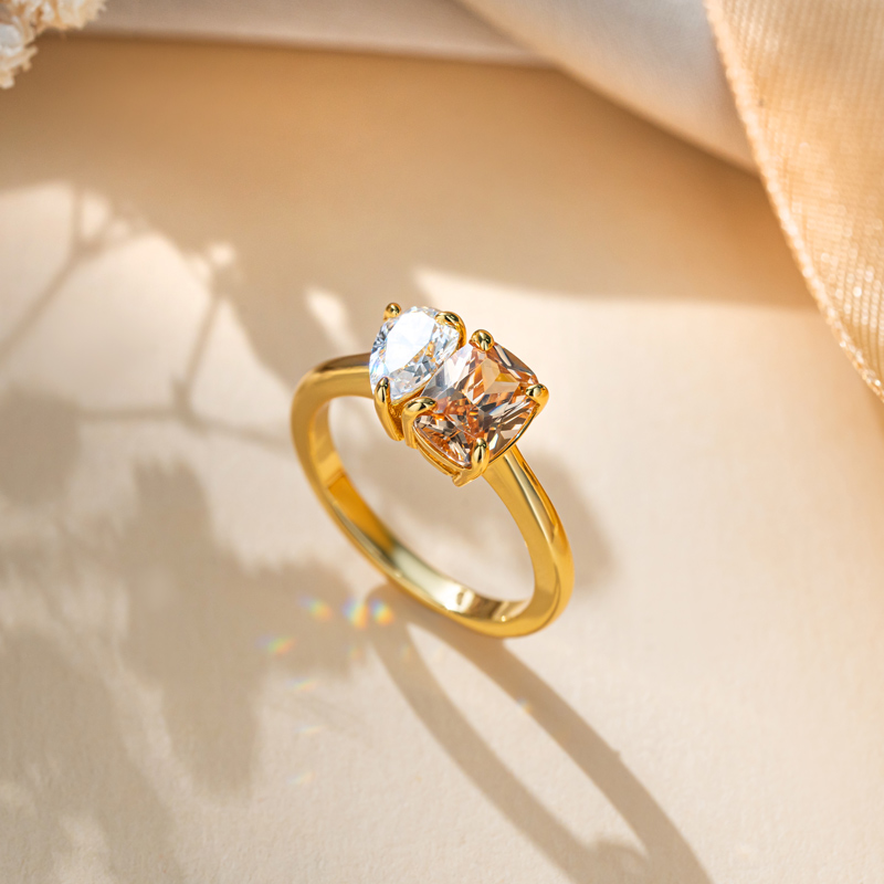 Sotiya Toi et Moi Pear and Cushion Cut Two Stone Engagement Ring High-carbon Zircon Sterling Silver-Sotiya