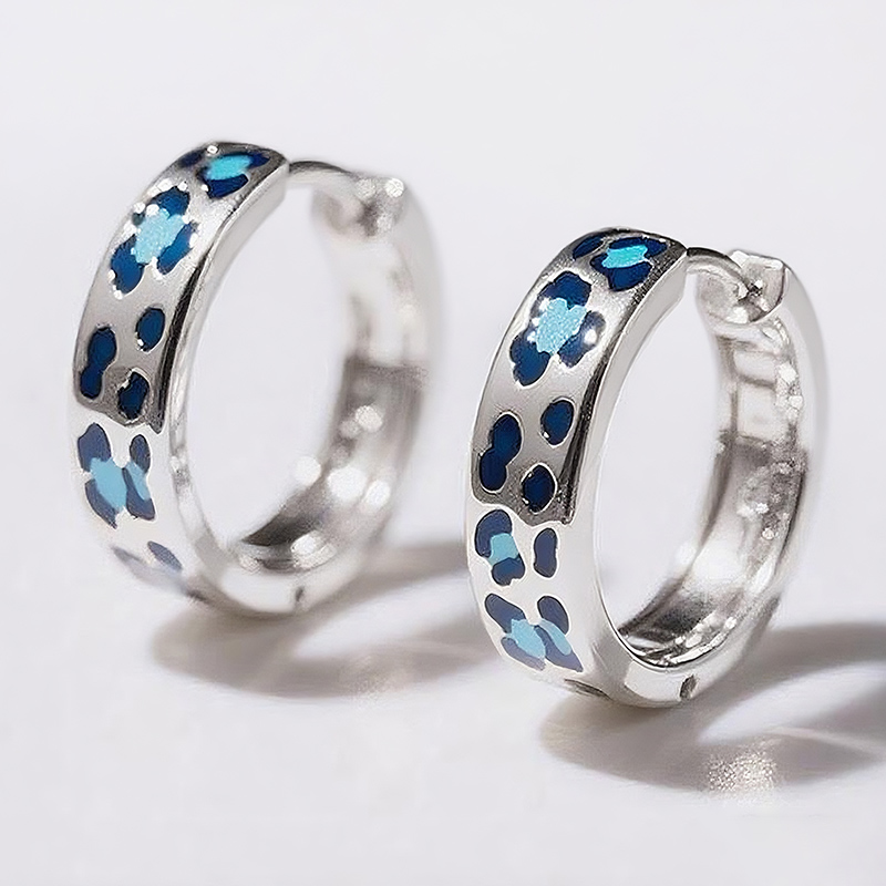 Sotiya Leopard Print Coffee Enamel Hoop Earrings Sterling Silver-Sotiya