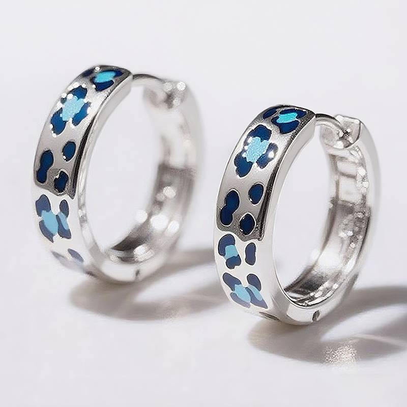 Sotiya Leopard Print Coffee Enamel Hoop Earrings Sterling Silver-Sotiya