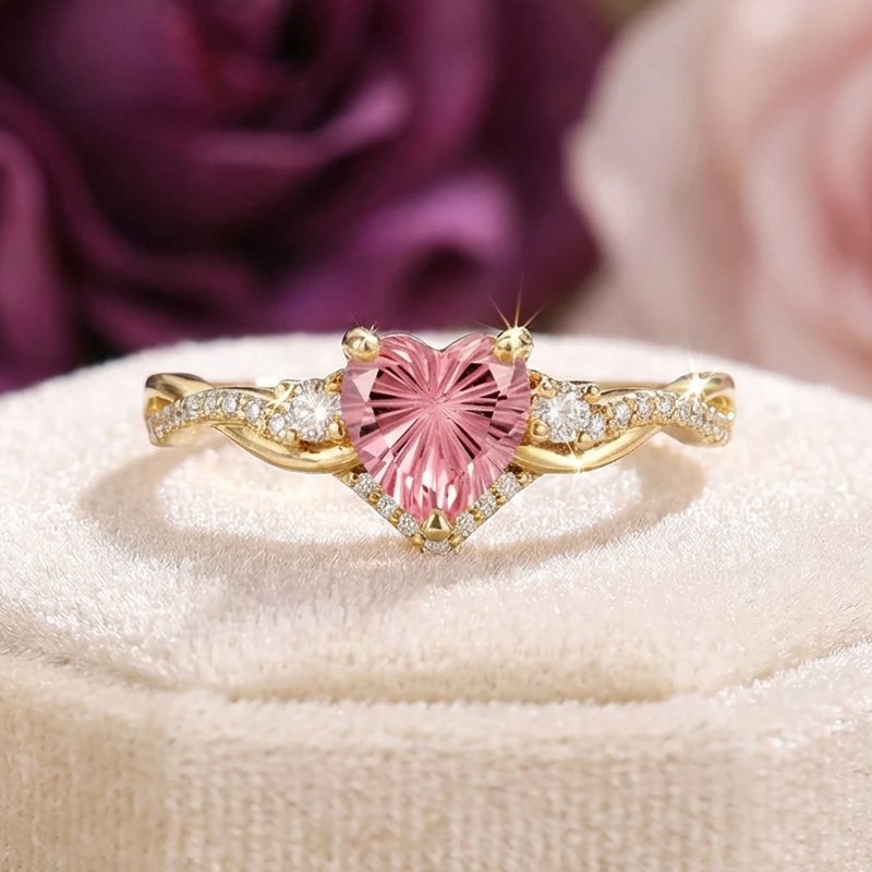 Sotiya Nature Inspired Twist Pink Heart Fantasy Starbrite Cut Engagement Ring Sterling Silver-Sotiya