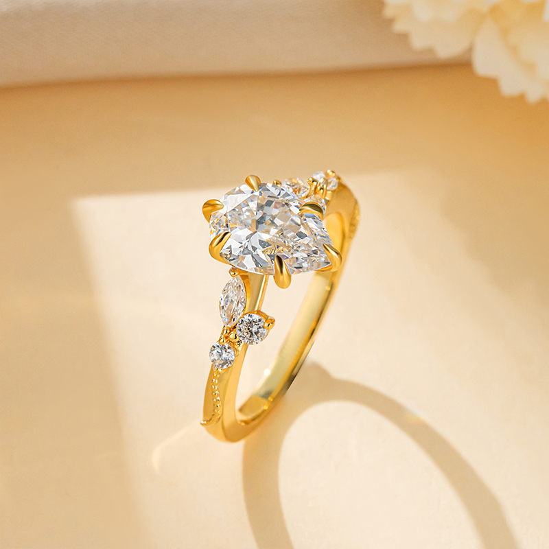 Sotiya Milgrain Side Stones Pear Cut Engagement Ring Sterling Silver