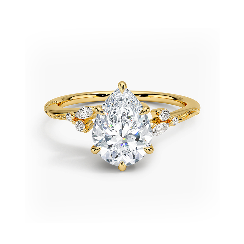 Sotiya Milgrain Side Stones Pear Cut Engagement Ring Sterling Silver