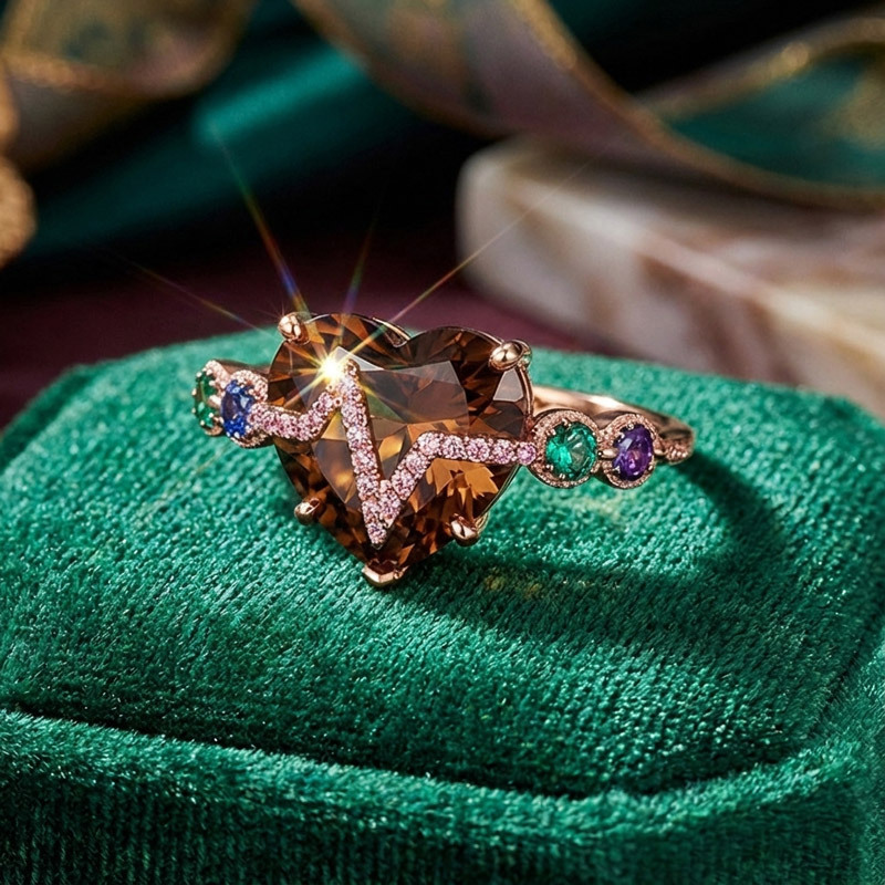 Sotiya Heart Cut Heartbeat Coffee Engagement Ring Sterling Silver-Sotiya